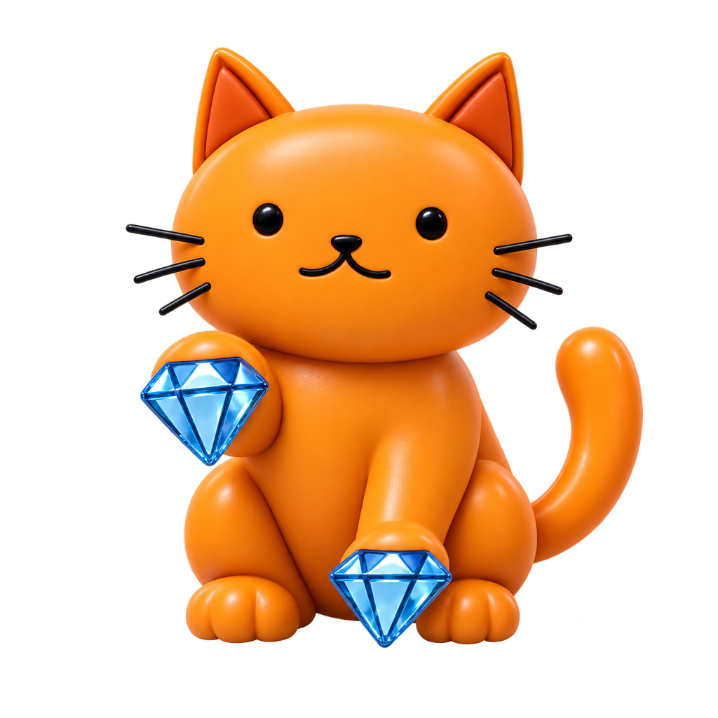 Diamond Paws sitting upright, both diamond paws in view